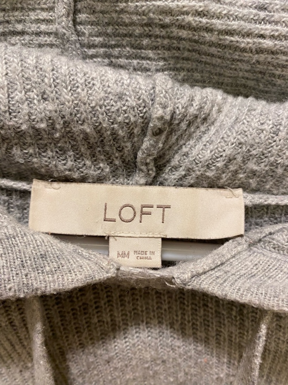 LOFT Light Gray Ribbed Hoodie Sweater - Picture 2 of 4